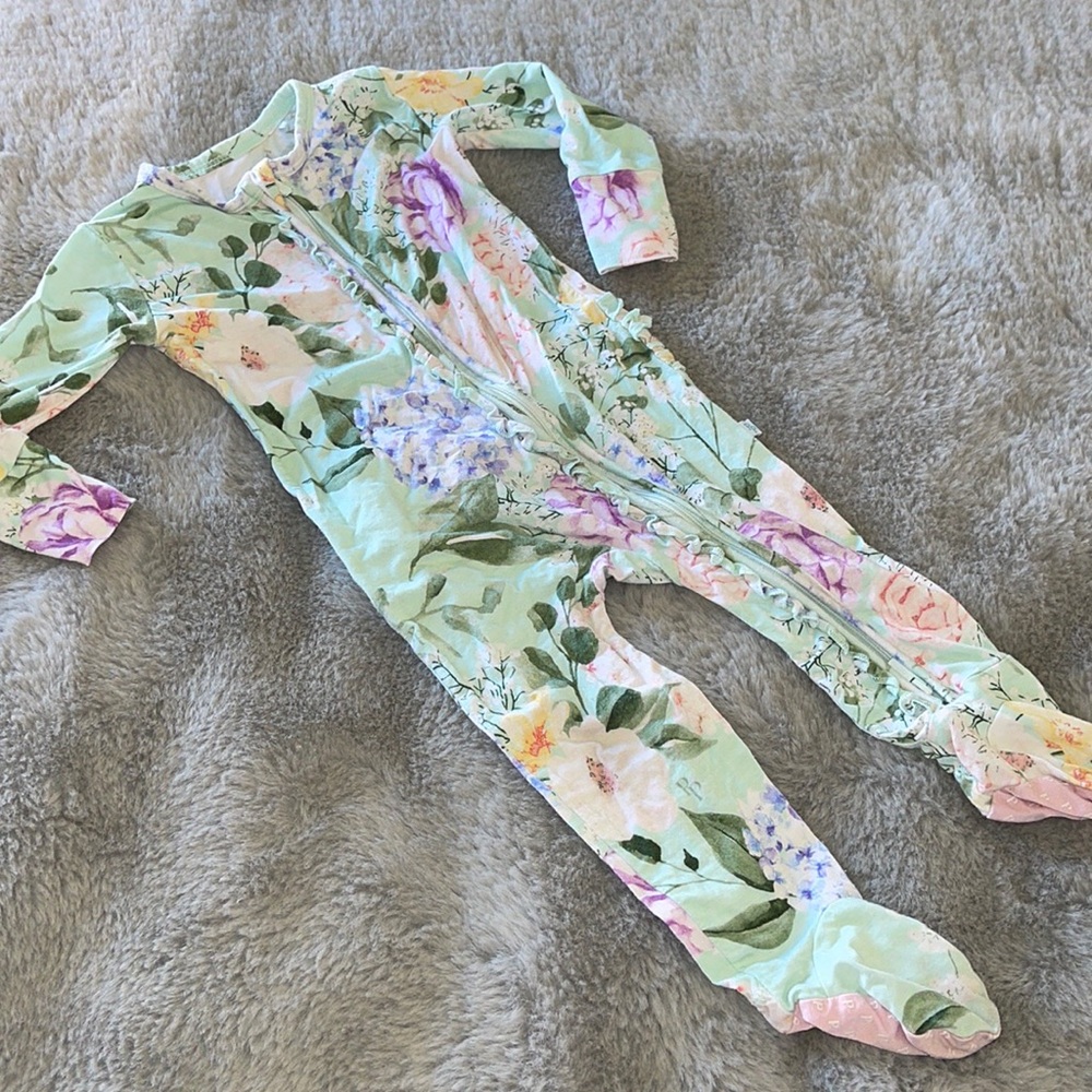 Posh Peanut Floral Kids Bodysuit - Green and Purple